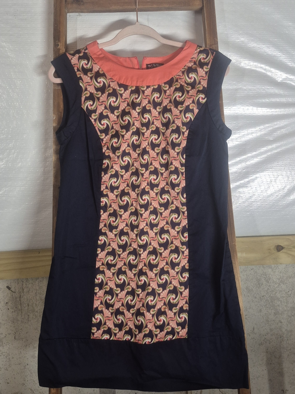 The Webster at Target Navy Midi Dress with Coral and Gold Swirl Panel